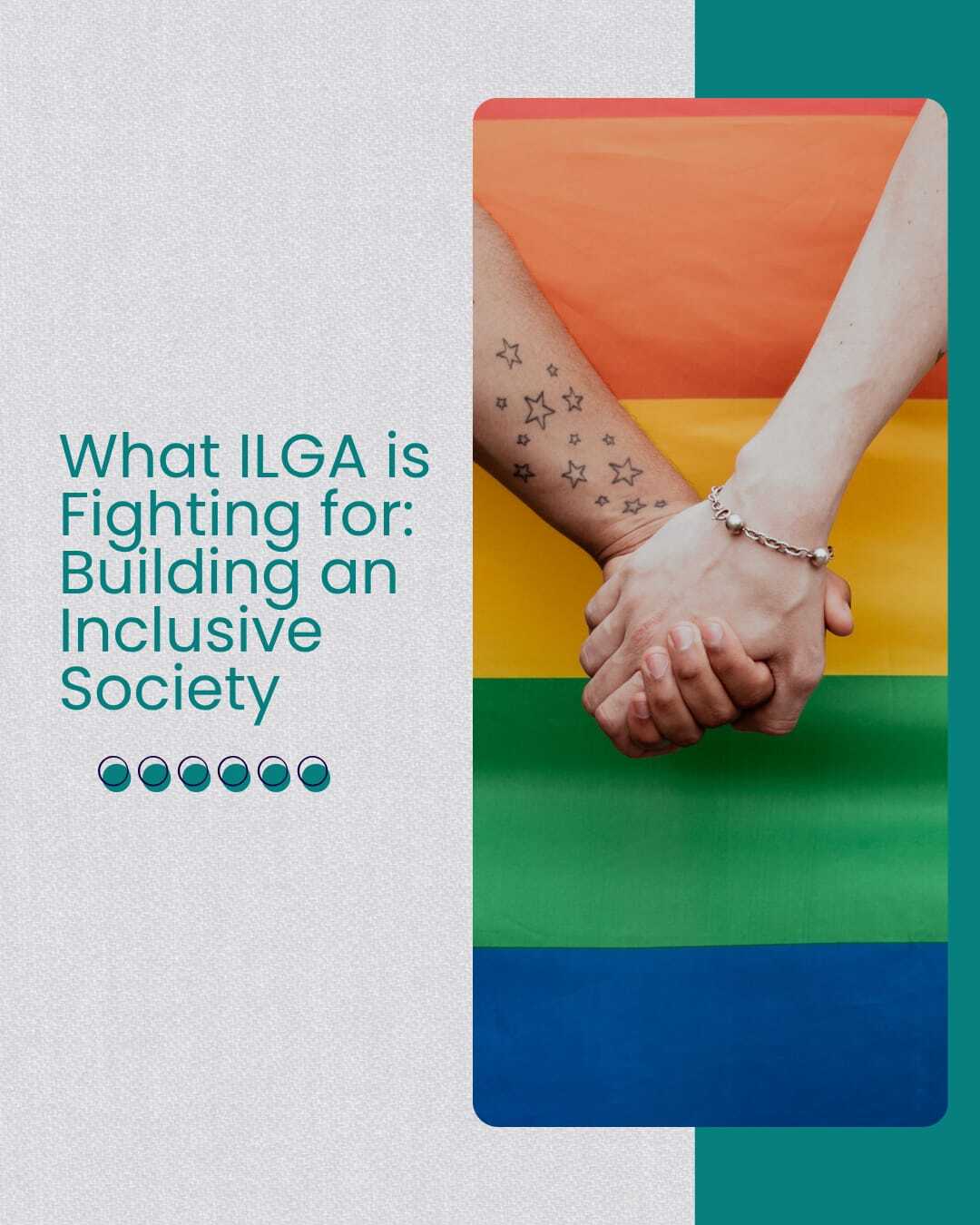 Campaign visual promoting an inclusive society with a pride flag background and equality message.